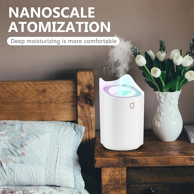 Blingbin Humidifiers for Bedroom, 3L Dual Nozzle Air Humidifiers for Home with Color Changing Night Light, Portable Quiet Cool Mist Humidifier for Baby Plant Office, 3 Mist Modes, Auto Shut Off - Image 4