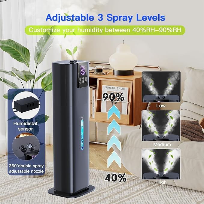 Smart Humidifiers Large Room Bedroom Home, 2.11Gal(8L) Quiet Top Fill Cool Mist Humidifier, Smart App & Remote Control, 3 Speed Humidifier with 360° Nozzle, Humidity Setting for Baby Office(Blue) - Image 4