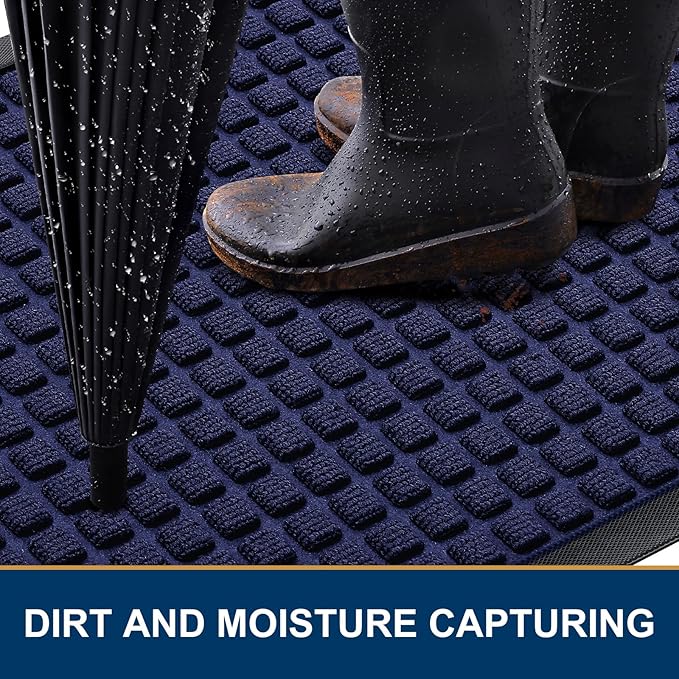 Smiry Front Door Mat Outside Entrance, Heavy Duty Natural Rubber Doormat, Non Slip, Trap Dirt and Moisture, Easy Clean, Low Profile Welcome Floor Mats for Indoor Outdoor Entry, 59x34 Inch, Navy Blue - Image 2