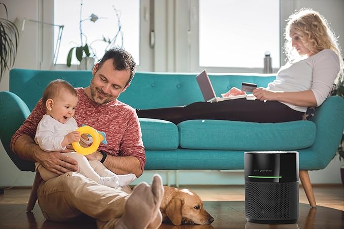 GermGuardian Airsafe+ Air Purifier for Home, for Wildfire Smoke, Pets, Pollen, Odor, Large Rooms Up To 1043 Sq. Ft. with HEPA Pure Air Filter, UV-C Light & Air Quality Sensor, 12", AC3000B, Black - Image 9