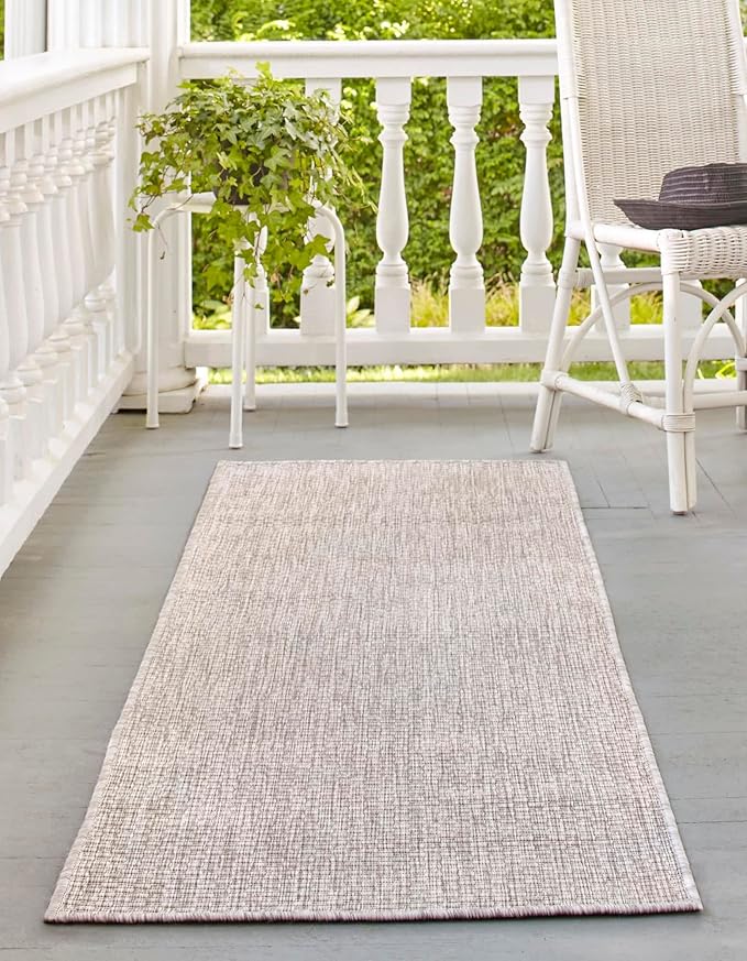 Unique Loom Collection Casual Transitional Solid Heathered Indoor/Outdoor Flatweave Area Rug (2' x 6' 1" Runner, Beige/Ivory) - Image 2