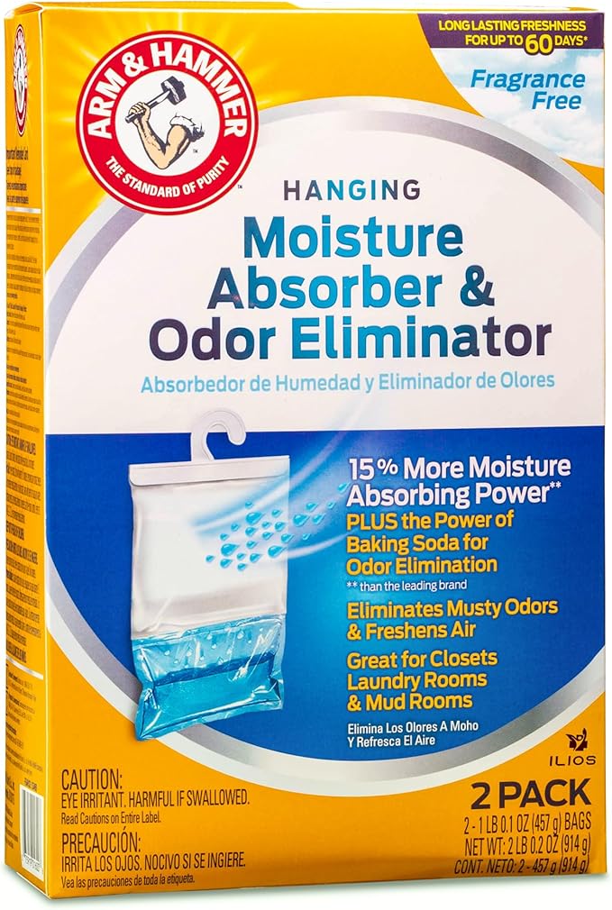 Hammer Hanging Moisture Absorbers and Odor Eliminator - 1 Fragrance Free & 1 Clean Burst - Humidity Packs Traps Moisture - Fresher Air - Humidity Absorber Dehumidifier Bags - 2 Pack, Packed by ILIOS - Image 2