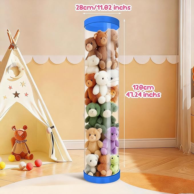 Stuffed Animal Storage Tube, 47x11 Inch Large Capacity Toy Storage Organizer with Zipper - Easy Assembly & Space Saving for Plush Toys, Ideal for Playrooms Living Rooms Bedrooms Blue - Image 5