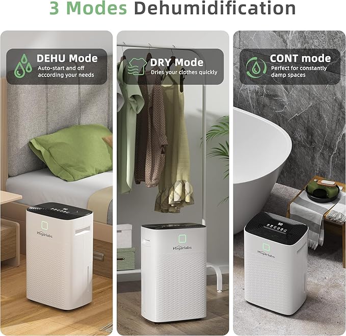 HOGARLABS 50 Pint Dehumidifiers for Home and Basements, with 3 Working Modes, Overflow Protection, and Auto Shut off Restart. Ultra Silent Dehumidifier with Drain Hose and Digital Control Panel. - Image 3