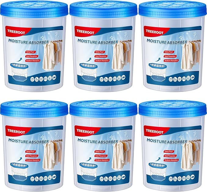 6 Pack Refillable Moisture Absorbers, 18OZ Humidity Absorber Bucket, Moisture Absorbers for Closet, Dehumidifier Bucket for Wardrobes、 Kitchens and Bathrooms, Fragrance Free Humidity Absorber by Unknown