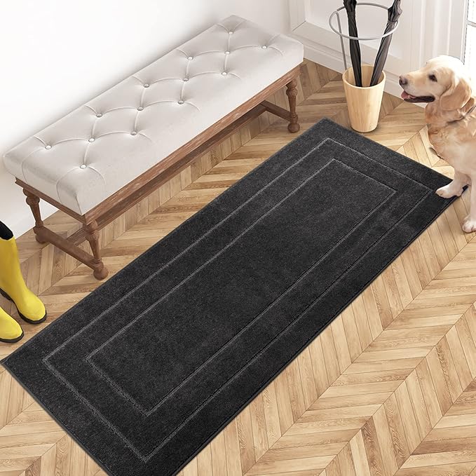 PURRUGS Dirt Trapping Door Mat 24" x 59", Non-Slip/Skid Machine Washable Entryway Rug, Dog Doormat, Super Absorbent Welcome Mat for Muddy Wet Shoes and Paws, Charcoal by PURRUGS