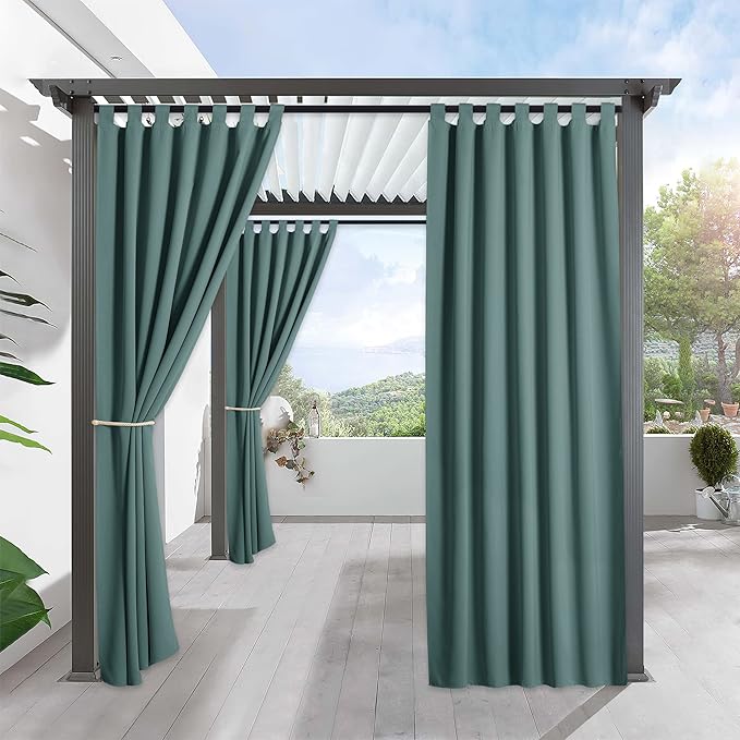 RYB HOME Teal Blue Outdoor Curtains 95 inches Long Blackout Thermal Insulating Curtains for Patio Pergola Gazebo Pavillion Garden Garage Pool, W 52 x L 95, 1 Panel by RYBHOME