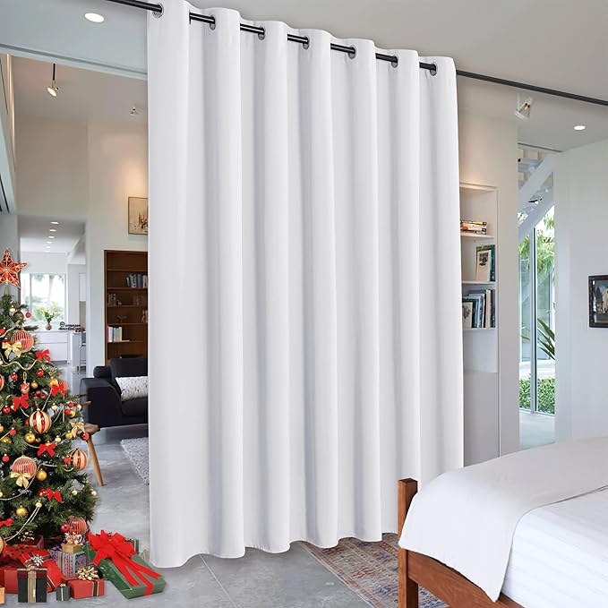 RYB HOME Privacy Curtain for Sliding Glass Door, Light Block Noise Reduce Insulated Curtain Screen Ceiling to Floor for Locker Room Basement Bedroom Closet, 100 inch Wide x 96 inch Long, Greyish White by RYBHOME