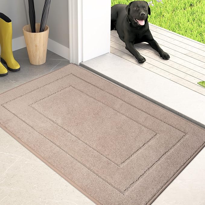 PURRUGS Dirt Trapping Door Mat 20" x 31.5", Non-Slip/Skid Machine Washable Entryway Rug, Dog Doormat, Super Absorbent Welcome Mat for Muddy Wet Shoes and Paws, Beige by PURRUGS