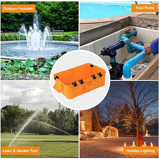 Flemoon Large Outdoor Electrical Box, IP54 Waterproof Outdoor Extension Cord Cover Weatherproof, Protect Outlet, Plug, Socket, Timer, Power Strip, Holiday Light Decoration, Orange - Image 8