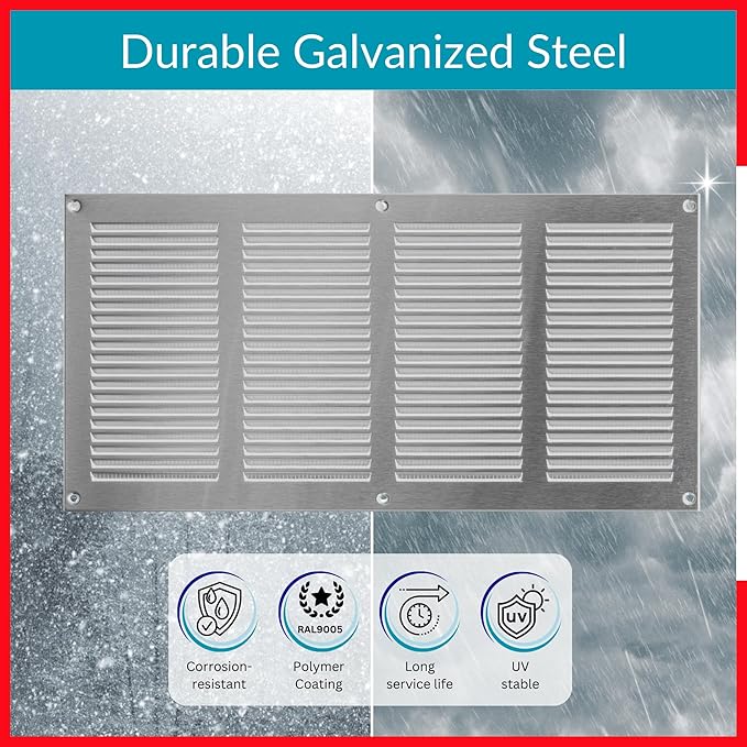 14x6 Vent Cover (Duct Opening) - HVAC Return Air Grille for Wall and Ceiling - Stainless Steel AC Vent Cover with Mesh - Rectangular Ventilation Register - Overall Size: 15.75" W x 7.87" H - Image 3