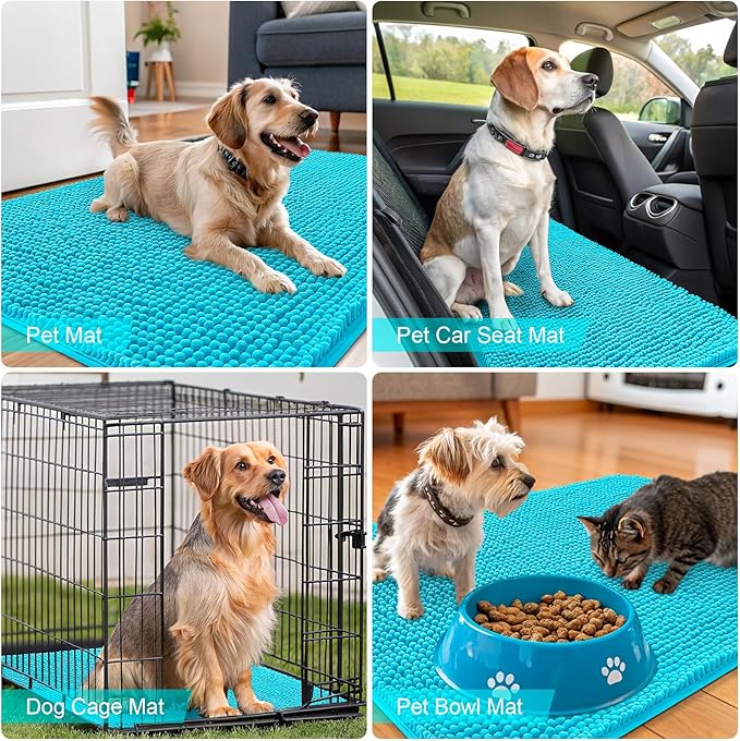 OLANLY Dog Door Mat for Muddy Paws 36x24, Absorbs Moisture and Dirt, Absorbent Non-Slip Washable Doormat, Quick Dry Chenille Mud Mat for Dogs, Entry Indoor Entryway Carpet for Inside Floor, Aqua Blue - Image 7