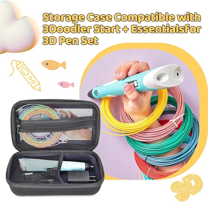 Case Compatible with 3Doodler Start+ Essentials for 3D Pen Set for Kids, Carrying Holder Fit for Printing Pens, Storage Organizer for Printing Filament Refill, Micro-USB Charger (3D-04A-Black) - Image 6