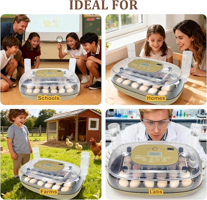 Smart 24-Egg Incubator for Hobbyists, Full-Stage Adaptive Humidity (Dual-Bottle) & Temp Control, Custom-Interval Auto Turn & Auto Stop, Preset Incubation Days, Adjustable Egg Spacing - Image 9