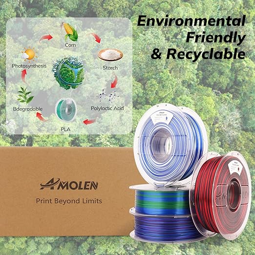 AMOLEN Silk PLA 3D Printer Filament Bundle, Shiny PLA Filament 1.75mm Multicolor Rainbow Pack, Fast Color Change PLA 3D Printing Filament for Most FDM 3D Printer, 1KG X 4 Spools - Image 6