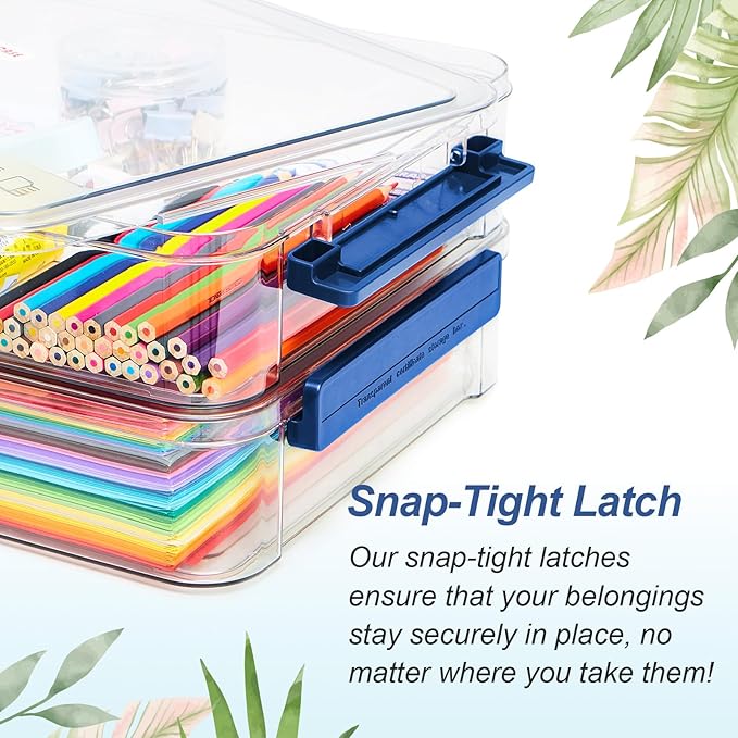2 Pcs 5.5qt 9 x 13 Plastic Portable Project Case With Snap-Tight Latch Clear Stackable Storage Box With Lids Organizer Container For A4 File Photo Documents Scrapbook Craft Art Supplies - Image 6
