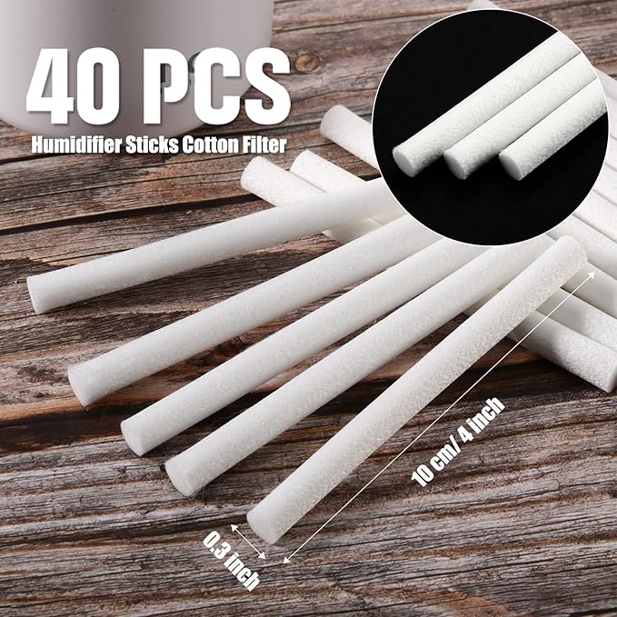 40 Pieces Humidifier Filter Cotton Refill Travel Mini Humidifier Filters Sticks Car Filters Replacement Parts for Portable Personal USB Powered Smart H20 in Office Bedroom(4 Inch) - Image 2