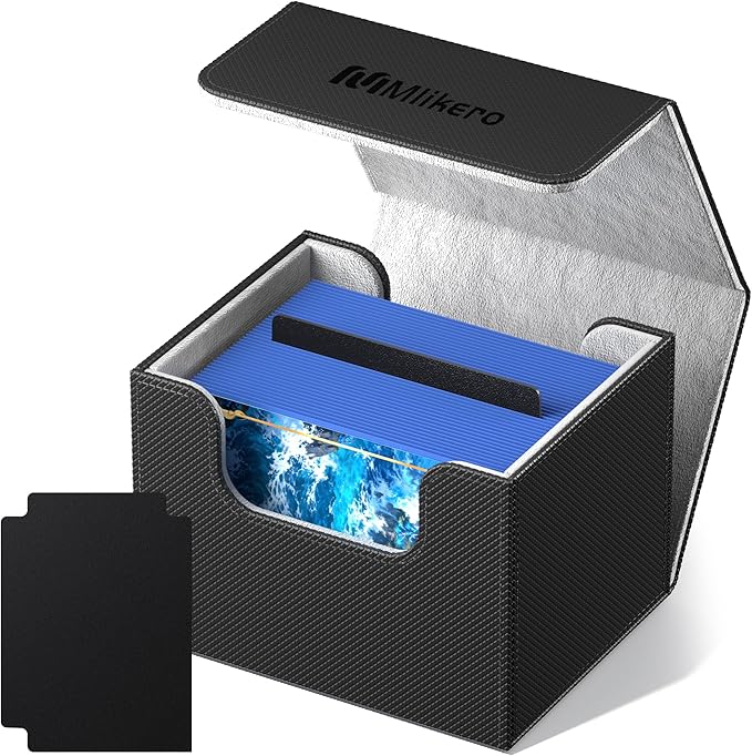 Mlikero Card Deck Box, Commander Deck Box Holds 100+ Double-Sleeved Cards with 4 Dividers, Leather Magnetic Closure Card Box Fit for MTG, TCG (Black) by Mlikero