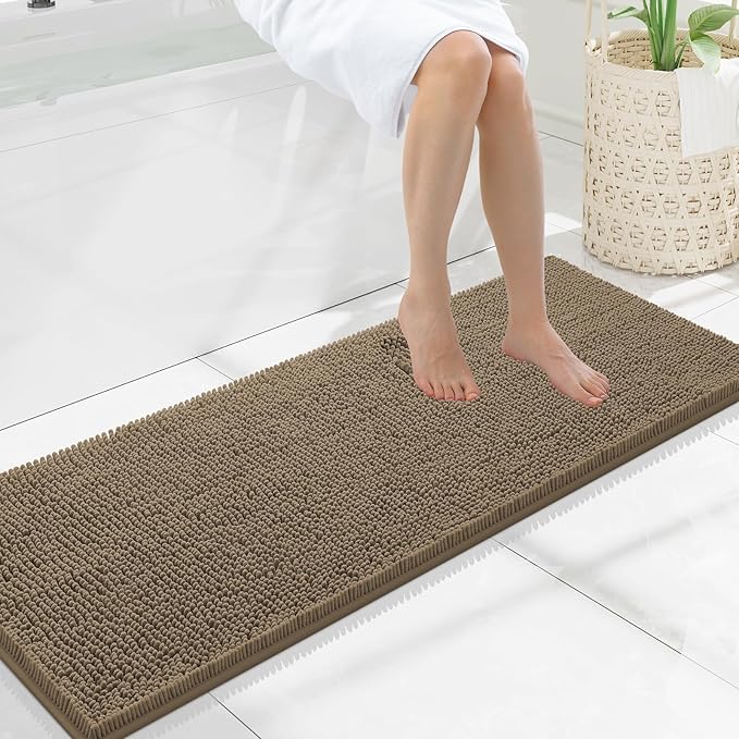 Smiry Luxury Chenille Bathroom Rugs 47x17, Extra Soft and Absorbent Shaggy Bath Mat, Machine Washable, Non-Slip Plush Carpet Runner for Tub, Shower, and Floor, Home Decor Accessories, Camel by Smiry