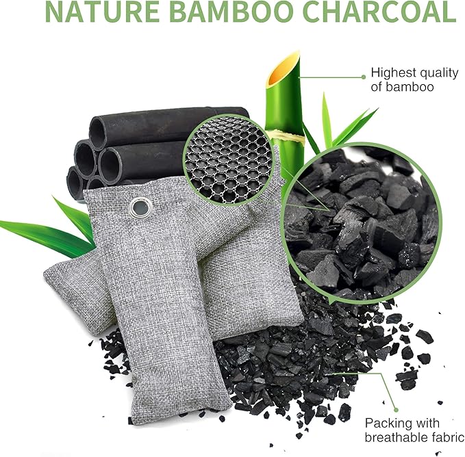 12 Pack Bamboo Charcoal Air Purifying Bag, Activated Charcoal Bags Odor Absorber, Moisture Absorber, Natural Car Air Freshener, Shoe Deodorizer, Odor Eliminators For Home, Pet, Closet (8x50g, 4x200g) - Image 2