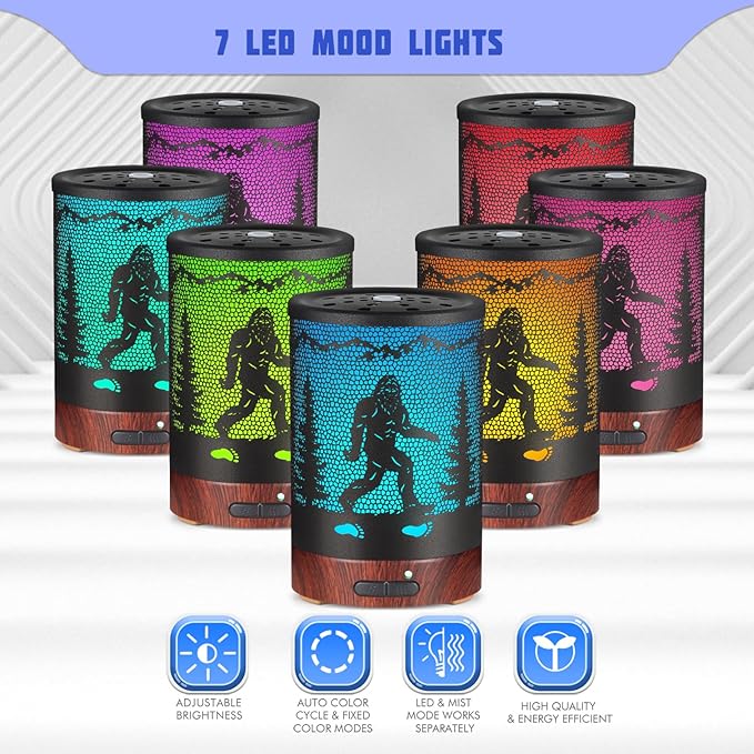 Essential Oils Diffuser,Christmas Aromatherapy Diffuser,Birthday Gifts for Women Mom Grandma,Metal Cool Mist Humidifier with 7 Colors Lights Waterless Auto Off Air Diffusers (Bigfoot) - Image 2