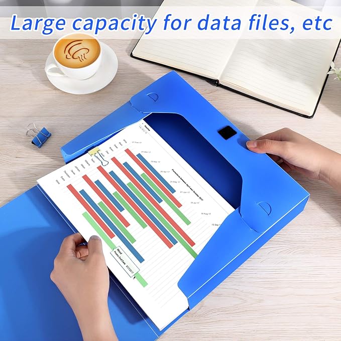A4 Storage File Boxes Plastic Archives Cases with Lid, File Folder Organizer Document Filing Box for Office, Letter Size Paper,31×4×24 cm, Blue(Pack of 4) - Image 2