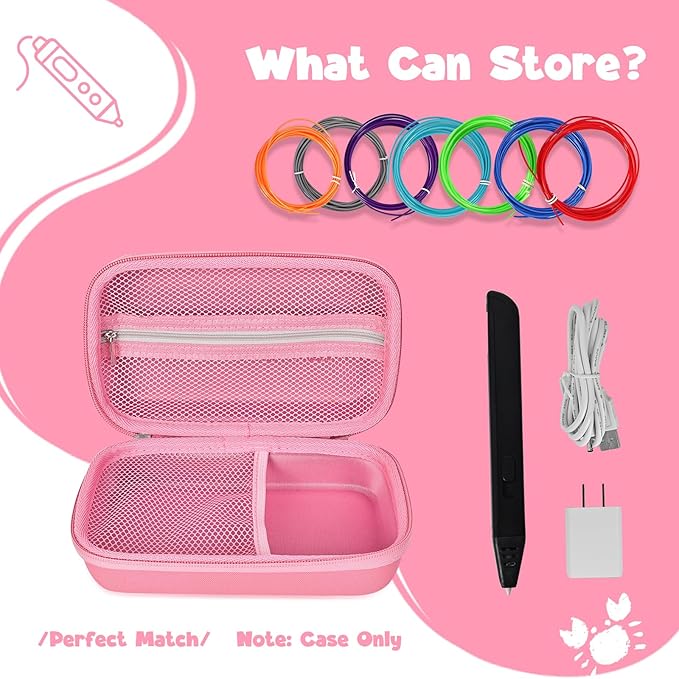 Case Compatible with 3Doodler Start+ Essentials for 3D Pen Set for Kids, Carrying Holder Fit for Printing Pens, Storage Organizer for Printing Filament Refill, Micro-USB Charger (3D-04B-Pink) - Image 5