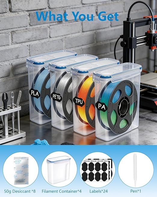 Filament Storage Box 4 Pack for 3D Printer Filament Storage Container Portable with Desiccants and Label Water-Proof Dust-Proof for 1.75mm Filament Transparent Blue - Image 7
