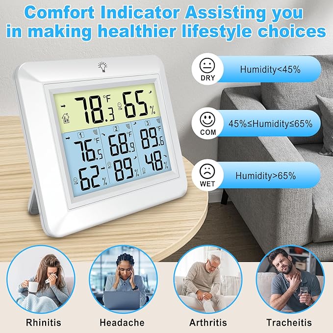 Urageuxy Weather Station Wireless Indoor Outdoor Thermometer with 3 Sensors, Remote Temperature Monitor with Humidity for Home, Baby Nursery, Room, Attic, Patio - Image 4