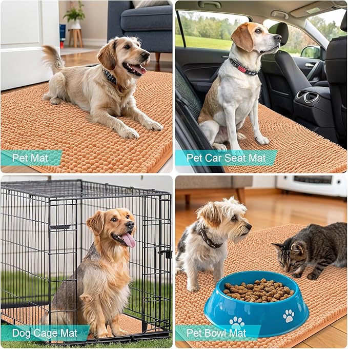 OLANLY Dog Door Mat for Muddy Paws 54x32, Absorbs Moisture and Dirt, Absorbent Non-Slip Washable Doormat, Quick Dry Chenille Mud Mat for Dogs, Entry Indoor Entryway Carpet for Inside Floor, Orange - Image 7