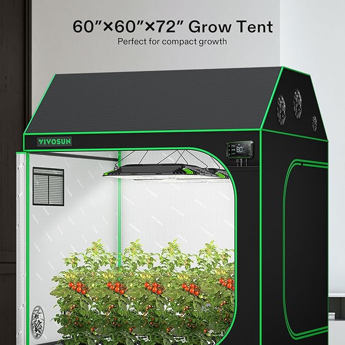 VIVOSUN R556 5x5 Grow Tent, 60"x60"x72" Roof Cube Tent with Observation Window and Floor Tray for Hydroponics Indoor Plant for VSF6450 - Image 9