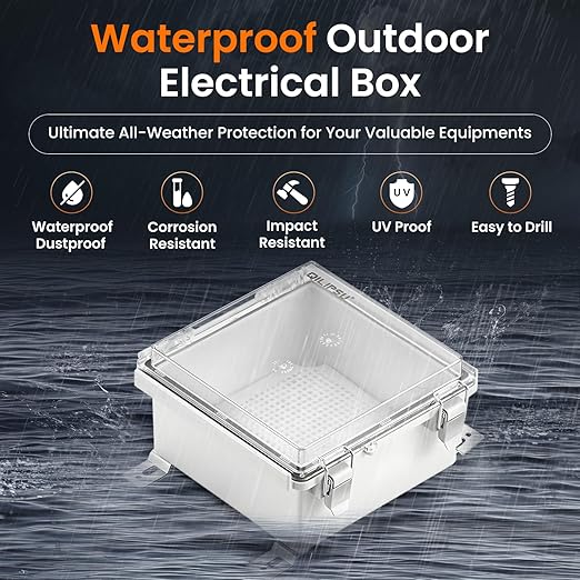 QILIPSU Waterproof Junction Box IP67 Outdoor Plastic Electrical Project Enclosure Weatherproof with Mounting Plate, Wall Brackets, Hinged Clear Cover 5.9"x5.9"x3.5" CC - Image 2