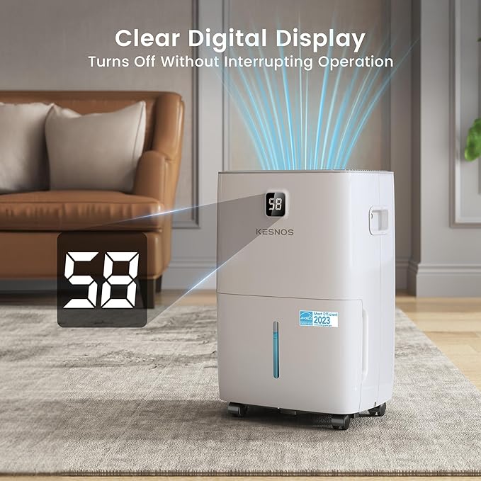 Kesnos 120 Pints Energy Star Dehumidifier for Home & Basement with Drain Hose, Front LED Display and 1.06 Gal Water Tank, Ideal for Spaces up to 6,500 Sq. Ft., Featuring Auto Defrost & Timer Function - Image 5