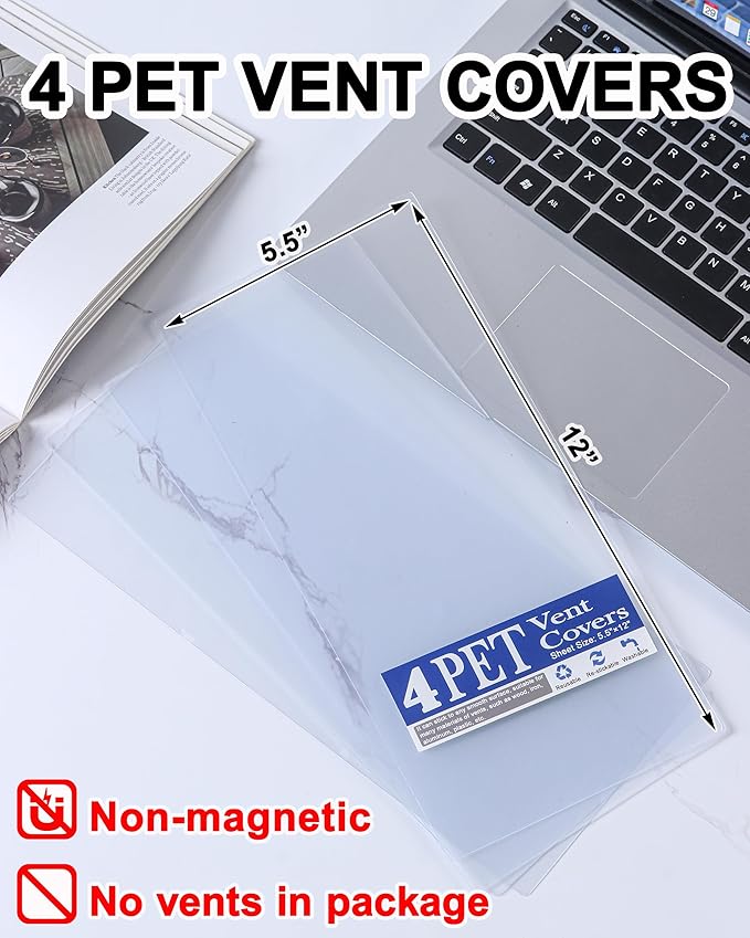 4 Pack PET Vent Covers with Nano Adhesive, 5.5" X 12" for Floor, Wall, Ceiling Vents and Air Registers, for RV, Home, Office AC Vents, Non-Magnetic, Fits on Plastic, Wood, Iron, Aluminum Vent Covers - Image 2