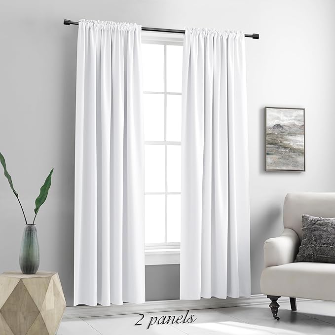 DONREN 2 Panels Pure White Half Blackout Curtains 84 Inches Long - Snowy White Light Blocking Thermal Insulated Livingroom Drapes Elegant Soft Durable Curtains,2 Panels W 42 x L 84 Inch - Image 6