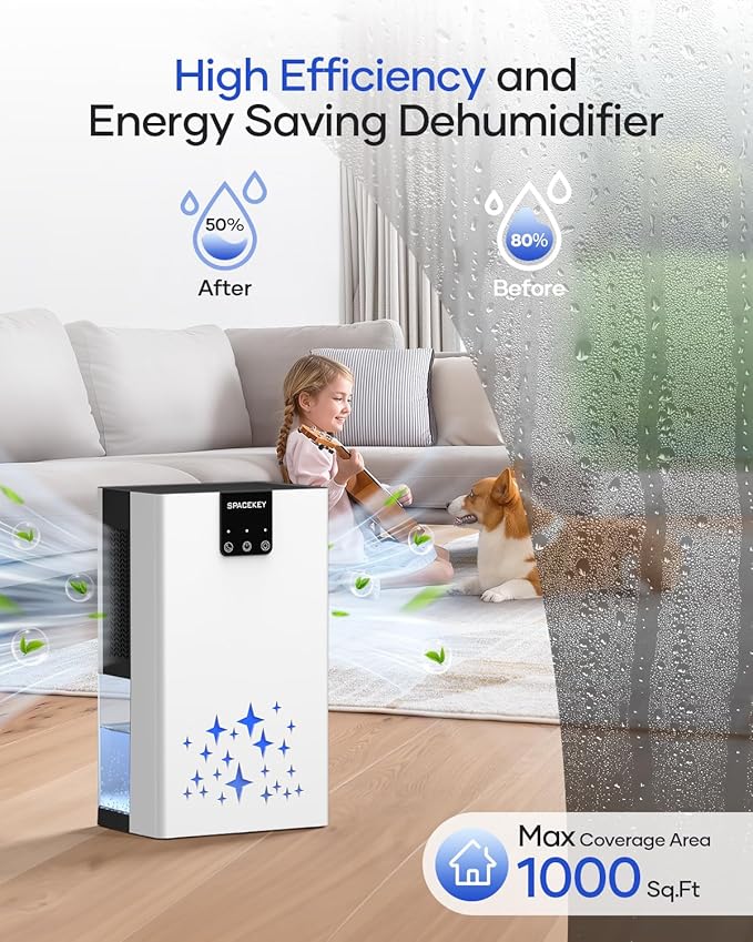 Dehumidifier, 95 OZ Water Tank Dehumidifiers for Home, 1000 sq. ft. Dehumidifier for Basement Bathroom Bedroom with Auto Shut Off, 7 Colors LED Light, Quiet Dehumidifiers with Sleep Mode, White - Image 4