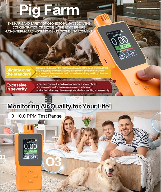 Ozone Detector, O3 Air Quality Meter Indoor, Portable Air Quality Monitor, Temperature Humidity Meter with Backlight LCD Screen Alert - Image 7