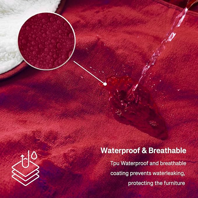Waterproof King Size Blankets for Bed 80'' x 90'', 3 Layer Lightweight and Stain Resistant Blankets Waterproof Sherpa Bed Cover Spill-Proof Dog Splash Throw for Couch, Sofa Protect, Camping(Red) - Image 2