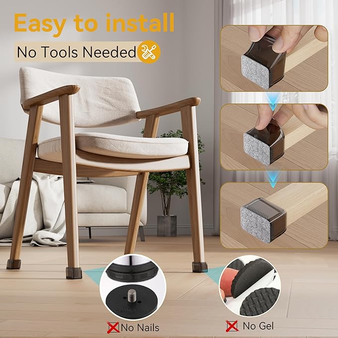 24PCS Rectangular Chair Leg Floor Protectors, Furniture Sliders, Non-Slip Felt Furniture Pads for Hardwood Floors, Silicone Cap Covers to Protect Floors,(Fit L :1.73-2.05", W: 1.34-1.65") - Image 4