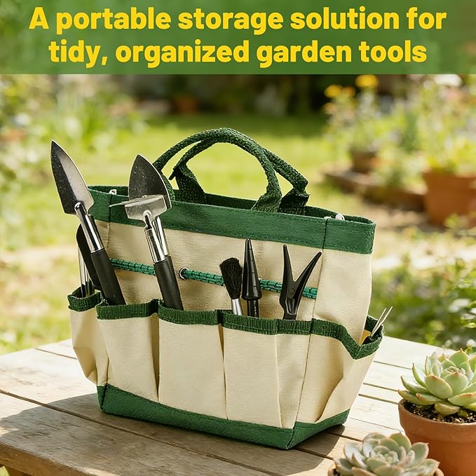 44pcs Small Gardening Tools Gifts for Women Beginners - Garden Hand Tools Set for Indoor Succulent Bonsai Plants Transplanting, Included Bag/Repotting Mat/Shovel/Labels, Green - Image 3