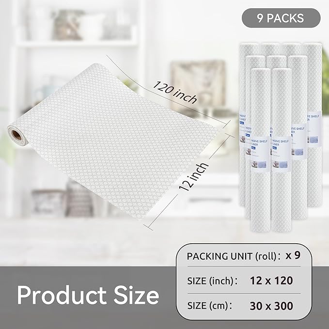 FIFTY FEET 12"x120" Non-Adhesive Shelf Liner for Kitchen Cabinets and Drawers, Washable Non-Slip PVC Cabinet Liner (White Circle)(9 Roll) - Image 5