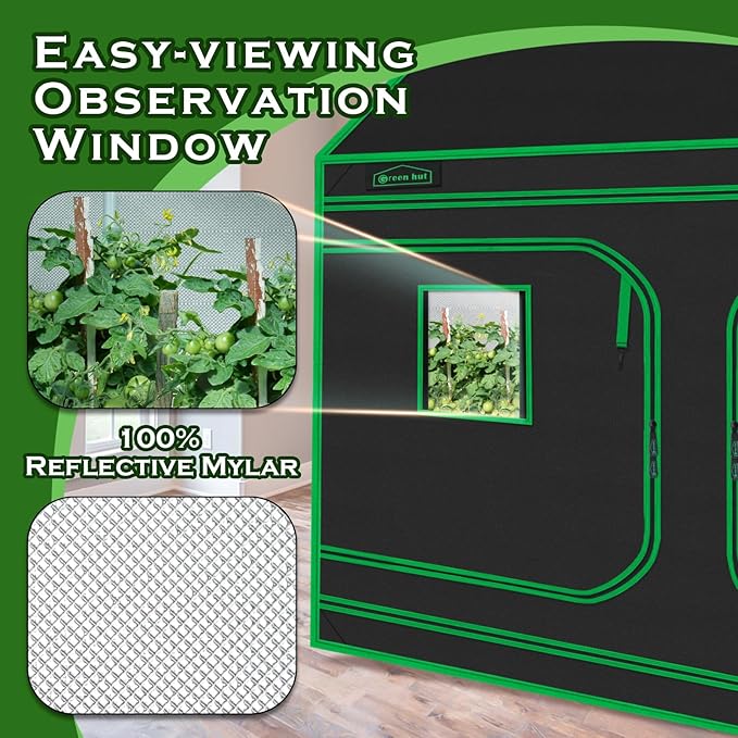 96"x48"x72" Roof Cube Grow Tent with Observation Windows, Lightproof, Mylar Hydroponic Tent with Floor Tray for Indoor Plant Growth - Image 4