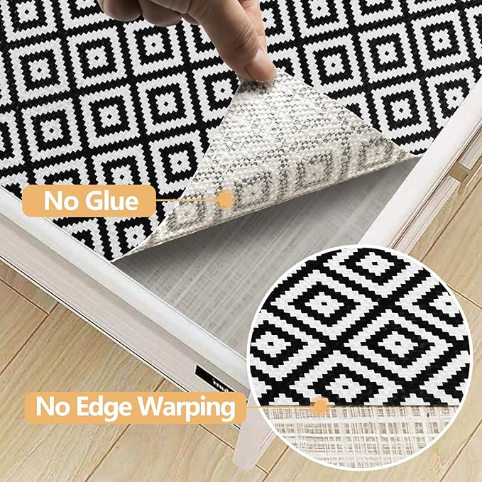 Drawer Shelf Liner Non Adhesive, Slip Resistant Easy to Clean Protect Kitchen Mats Thickened Strong Grip for Cabinet, Pantry, Tool Box, Cupboard, Dresser, Bathroom (Black and White, 23.6 in x 30 FT) - Image 4