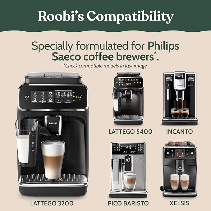 Roobi Cleaning Tablets & Filters Compatible with Philips Saeco. Includes 16 Espresso Cleaning Tablets & 4 Water Filters. Carbon Neutral Philips Cleaner Kit. 1 Year Supply. - Image 7