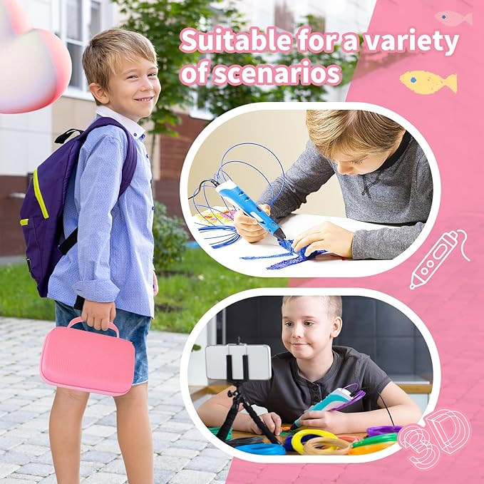 Case Compatible with 3Doodler Start+ Essentials for 3D Pen Set for Kids, Carrying Holder Fit for Printing Pens, Storage Organizer for Printing Filament Refill, Micro-USB Charger (3D-04A-Pink) - Image 7