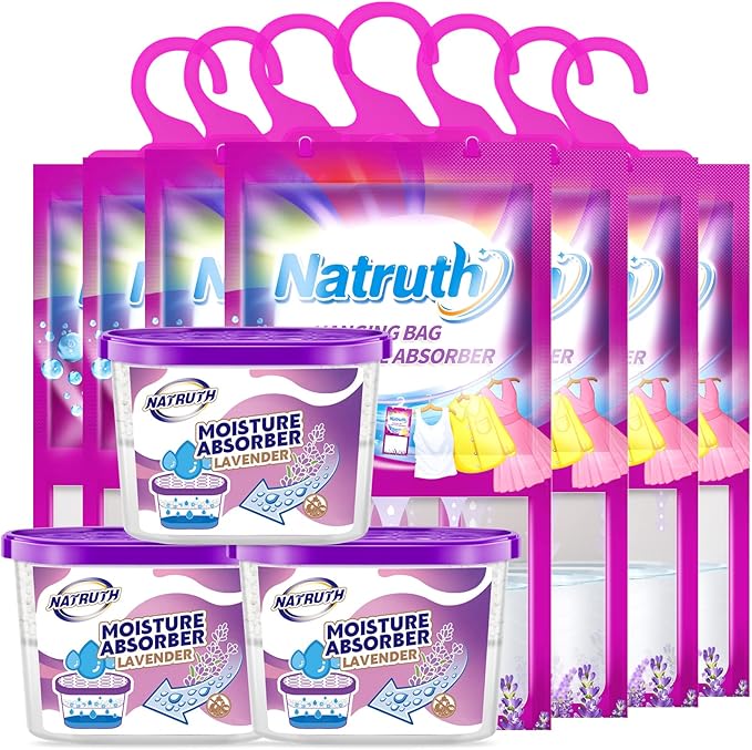 NATRUTH Moisture Absorber 7 HangingPackets（9.8oz*7）+ 3 Portable Boxs (10.5oz*3), Dehumidifiers with Lavender, Desiccant Hanging Bag Use for Kitchen Bathroom Wardrobe, Eliminates Odors, Odor Absorber by HOME