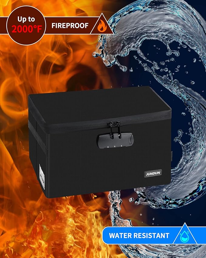 JUNDUN Index Card Holder with Lock,Collapsible Fireproof Index Card Box fits 1200 5x8-Inch Flash Cards - Business, Recipe, or Note Card Storage Boxes - Black - Image 6