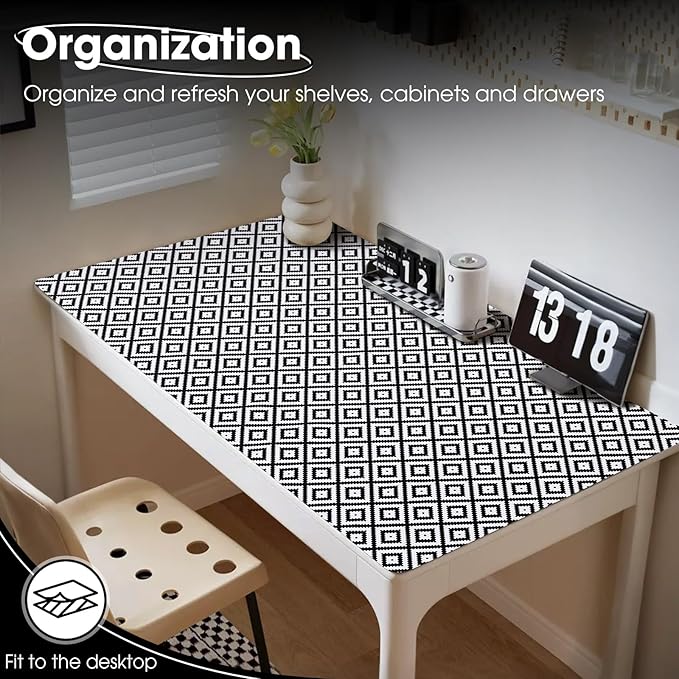 Drawer and Shelf Liner, Non-Slip Kitchen Cabinet Liners Non-Adhesive Thick Strong Grip Waterproof Washable Mats Protect Dresser Shelves Cupboard Bathroom Cabinets, Black & White, 24 in X 10 FT - Image 6