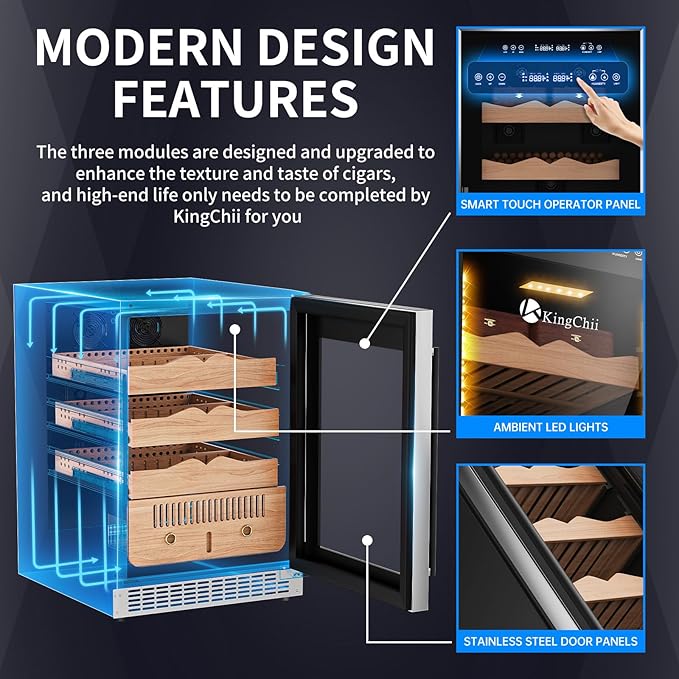 KingChii 145L Electric Cigar Humidor Temperature & Humidity Control,with Spanish Cedar Wood Shelves & Drawer Hygrometer Father's Day Gifts For Men (650 Capacity) - Image 4