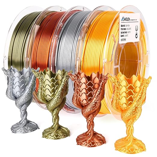 AMOLEN PLA 3D Printer Filament PLA Filament 1.75mm Silk Filament Bundle,Gold, Silver,Bronze, Red Copper,3D Printing Filament Bundle, 200gX 4 Spools by AMOLEN